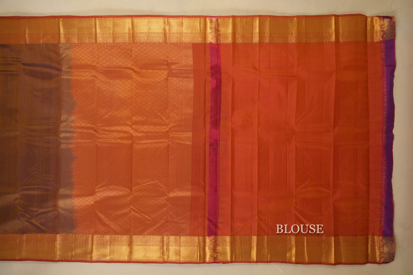 Purple with Mustard Body Light Weight Kanchipuram Silk Saree Blouse