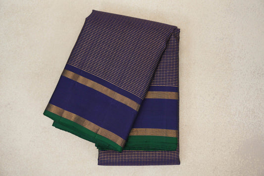 Deep Blue with Small Zari Checks Vintage Kanjivaram Silk Saree 