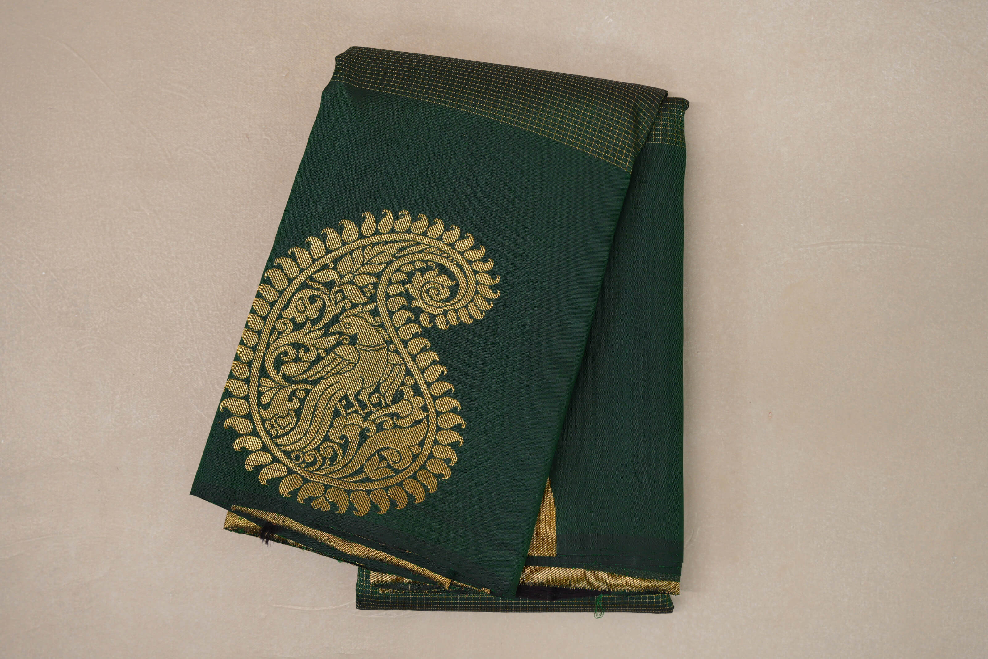 Deep Bottle Green with Temple Borders Vintage Kanjivaram Silk Saree