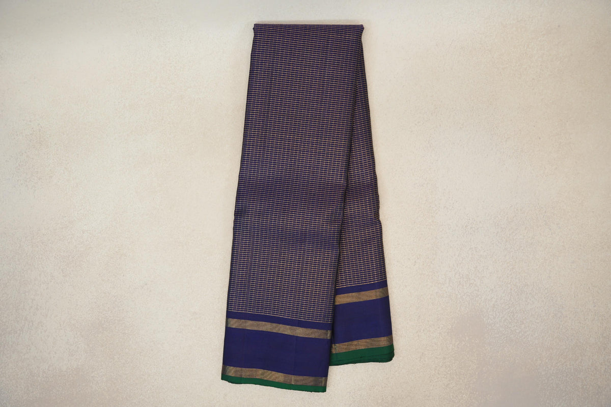Deep Blue with Small Zari Checks Vintage Kanjivaram Silk Saree