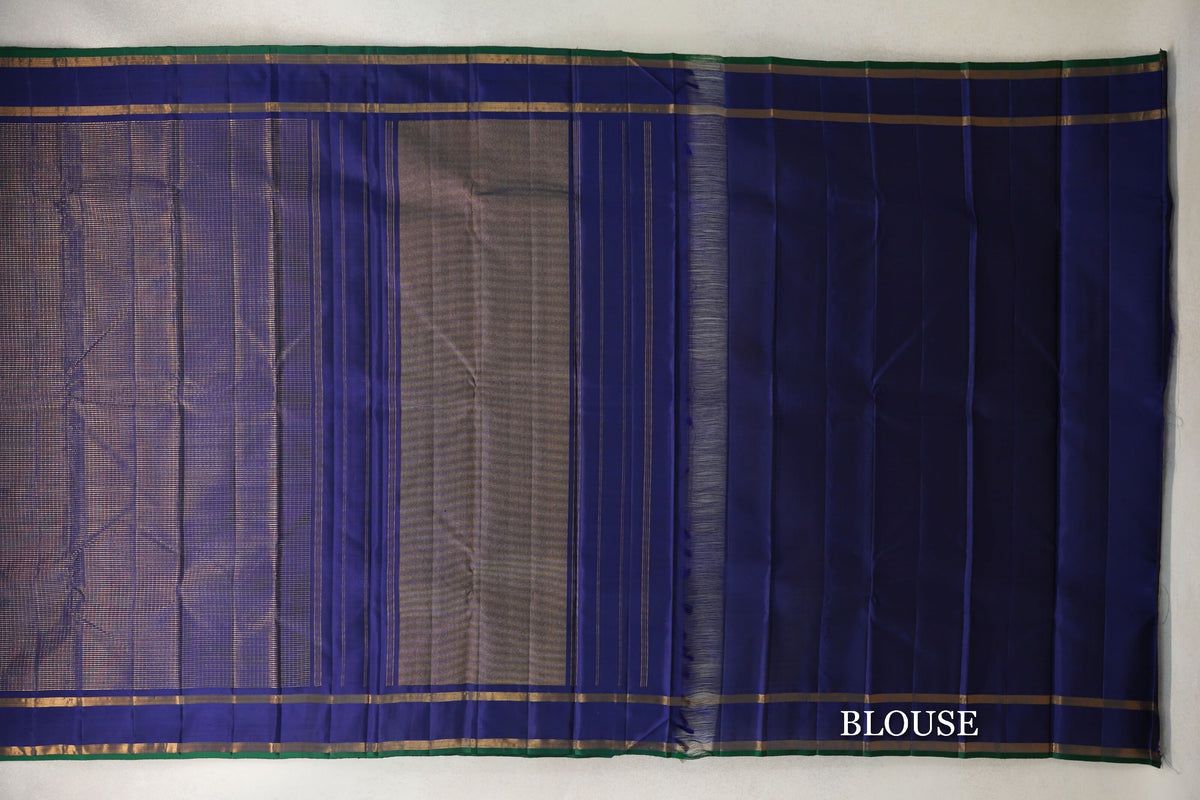 Deep Blue with Small Zari Checks Vintage Kanjivaram Silk Saree blouse