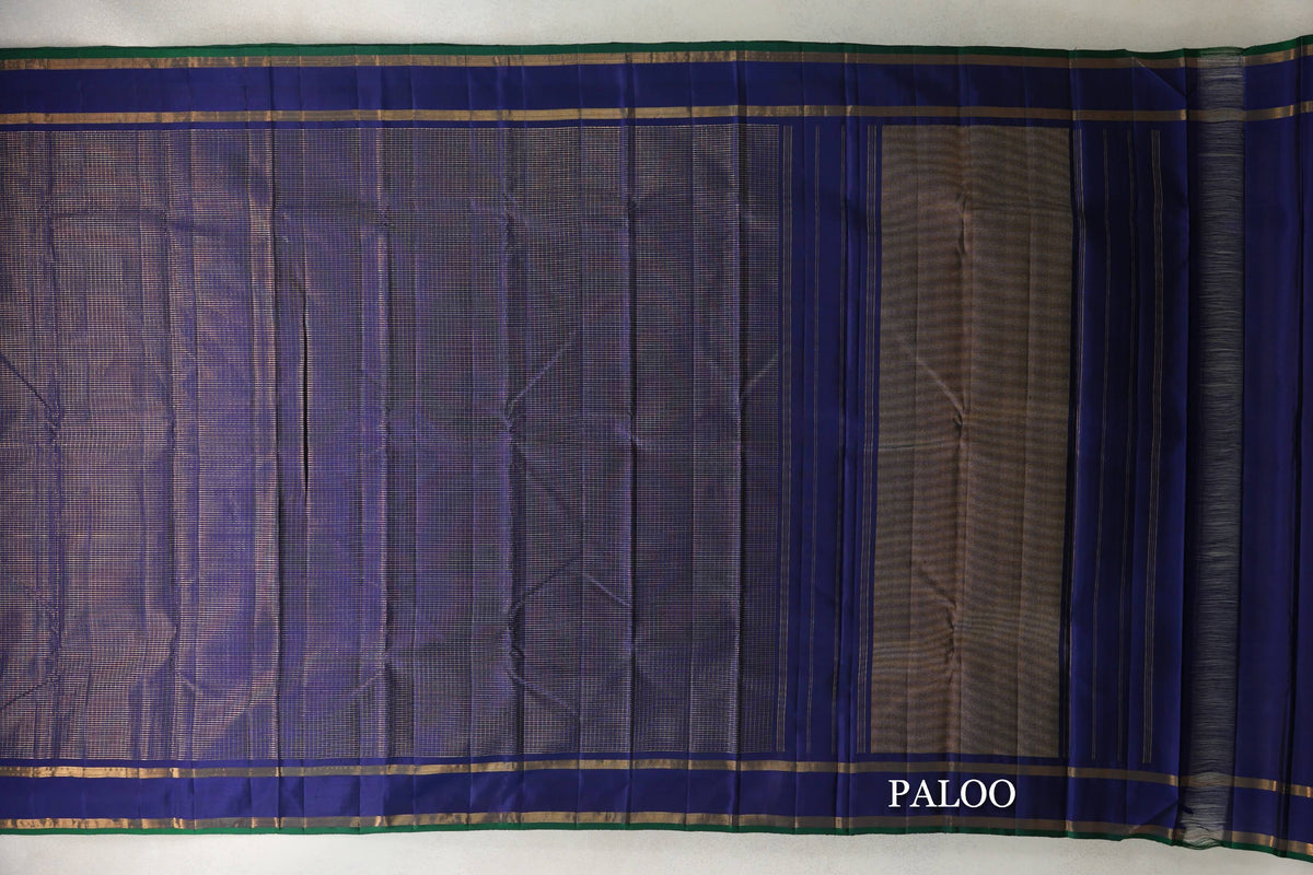 Deep Blue with Small Zari Checks Vintage Kanjivaram Silk Saree paloo