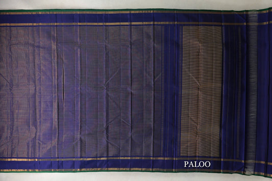 Deep Blue with Small Zari Checks Vintage Kanjivaram Silk Saree paloo