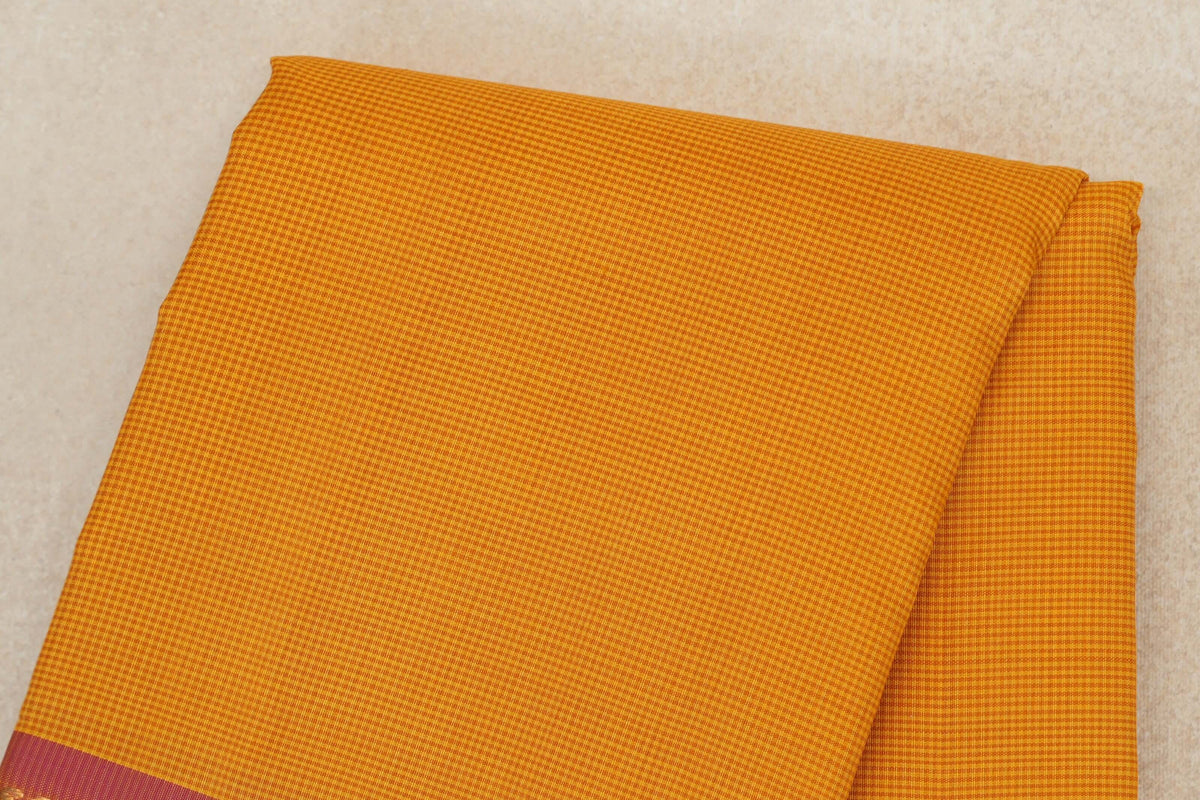 Mango Orange with Magenta Pink with Leaf Green Selvedge Borders Vintage Kanjivaram Silk Saree body