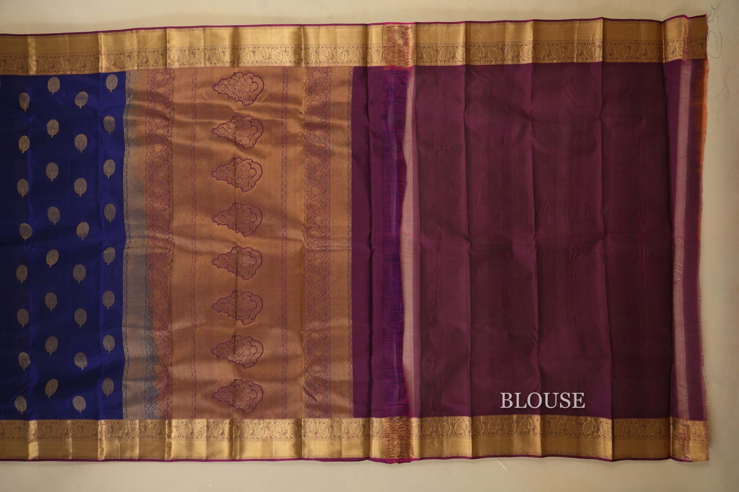 Ink Blue with Magenta Light Weight Kanchipuram Silk Saree Blouse