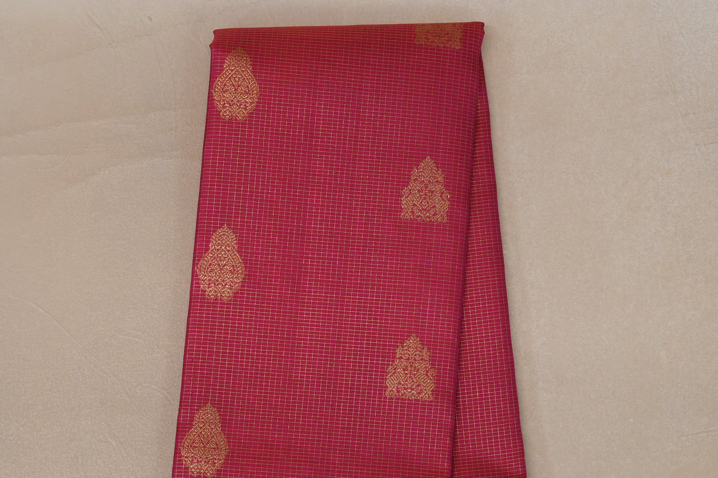 Small Zari Check with Bright Pink Vintage Kanjivaram Silk Saree 