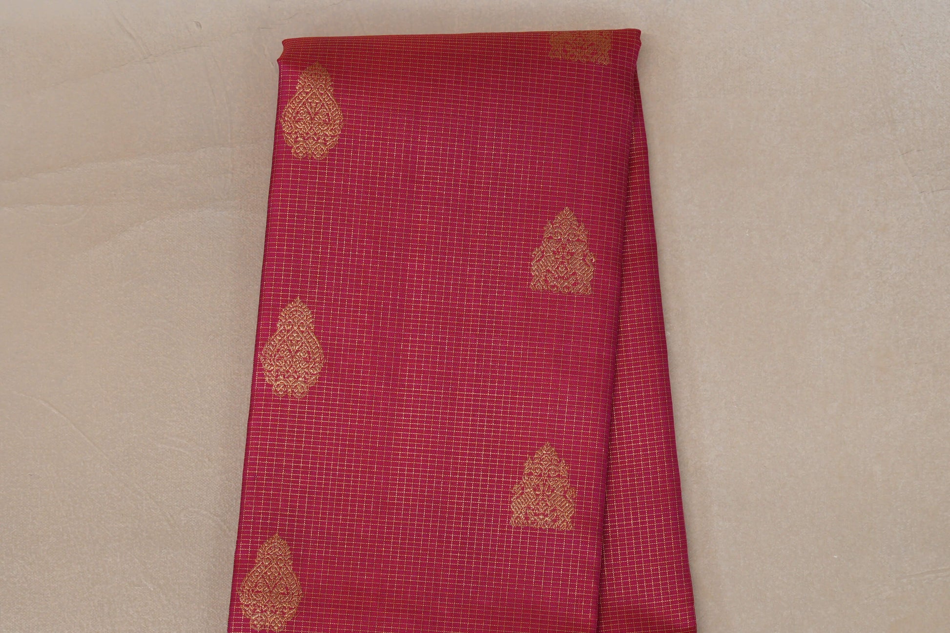 Small Zari Check with Bright Pink Vintage Kanjivaram Silk Saree 