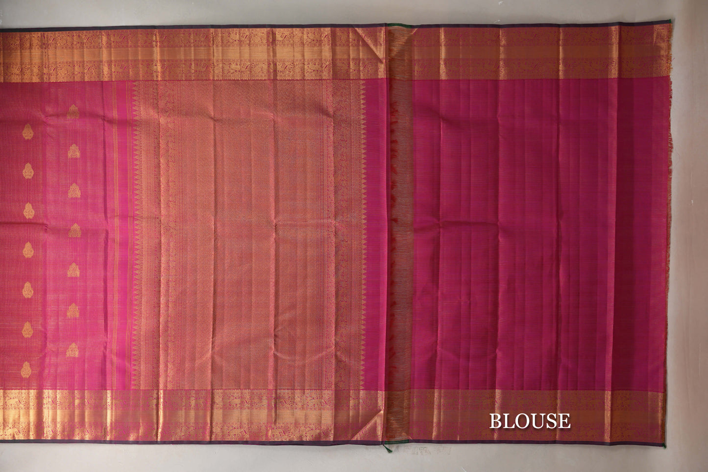 Bright Pink Vintage Kanjivaram Silk Saree blouse