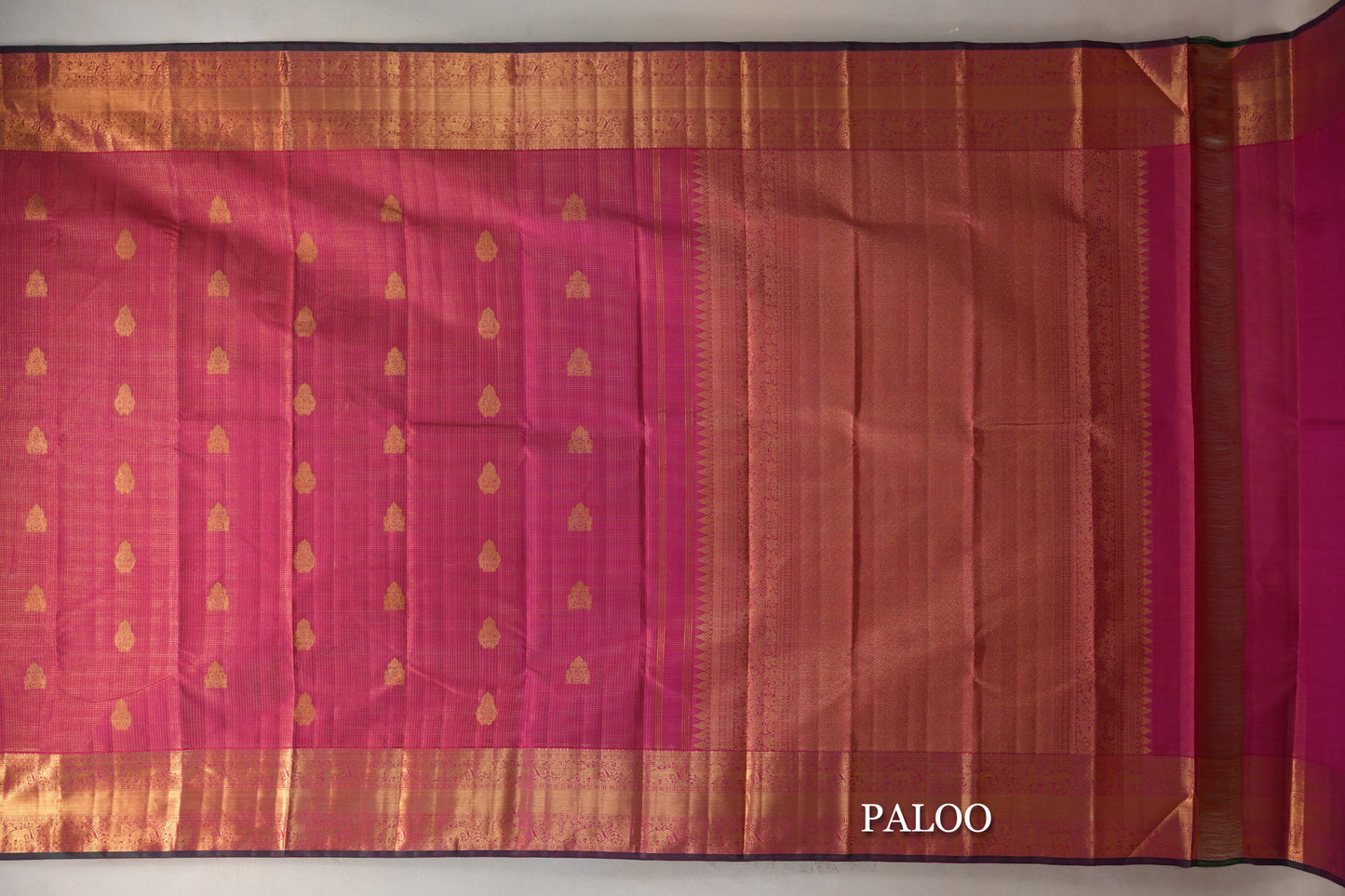 Bright Pink Vintage Kanjivaram Silk Saree paloo