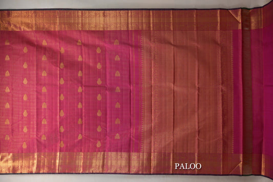Bright Pink Vintage Kanjivaram Silk Saree paloo