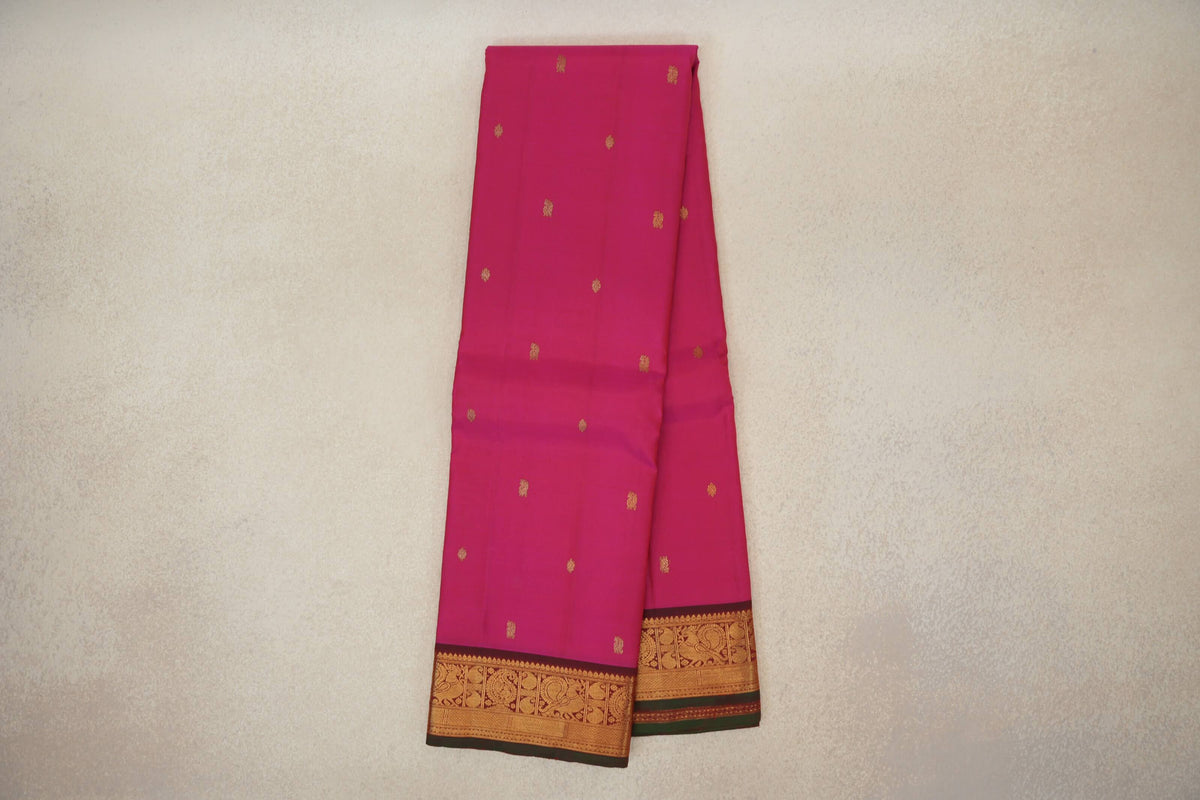 Bright Rani Pink with Deep Maroon with Dark Bottle Green Selvedge Borders Vintage Kanjivaram Silk Saree SS10287