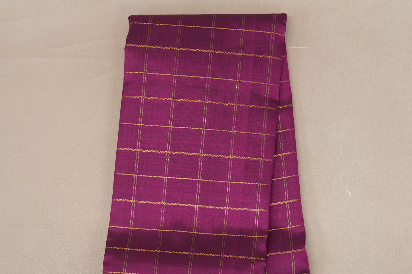 Zari checked Deep Magenta with Bright Pink Dark Green Selvedge Vintage Kanjivaram Silk Saree