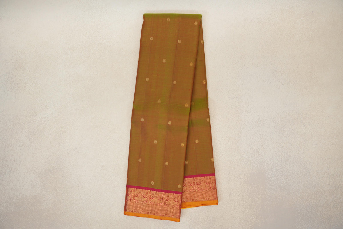 Manthulir with Deep Pink with Mustard Yellow Selvedge Borders Vintage Kanjivaram Silk Saree SS10288