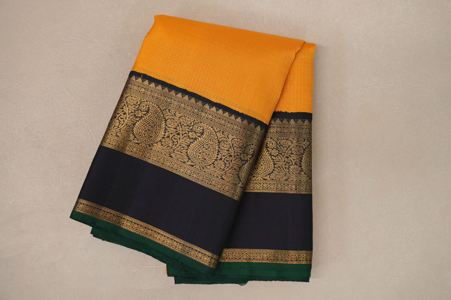 Bright Yellow with Small Zari Check Vintage Kanjivaram Silk Saree