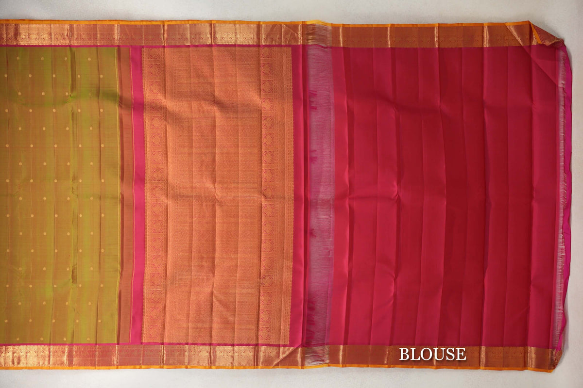 Manthulir with Deep Pink with Mustard Yellow Selvedge Borders Vintage Kanjivaram Silk Saree SS10288
