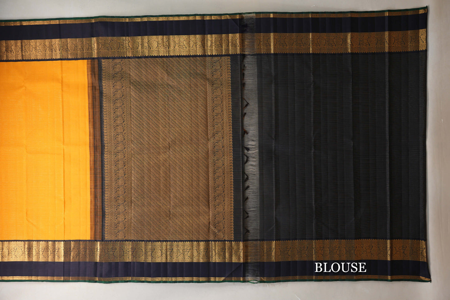 Bright Yellow with Small Zari Check Vintage Kanjivaram Silk Saree blouse