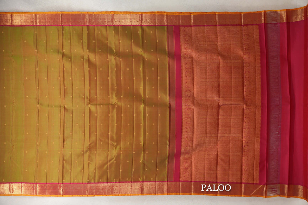 Manthulir with Deep Pink with Mustard Yellow Selvedge Borders Vintage Kanjivaram Silk Saree SS10288
