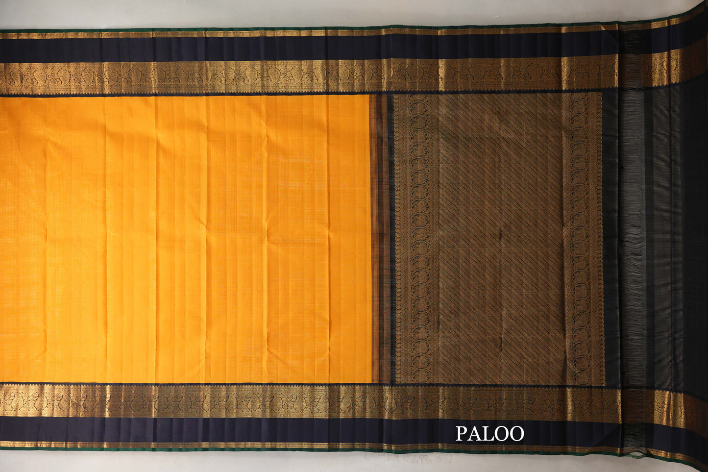 Bright Yellow with Small Zari Check Vintage Kanjivaram Silk Saree paloo