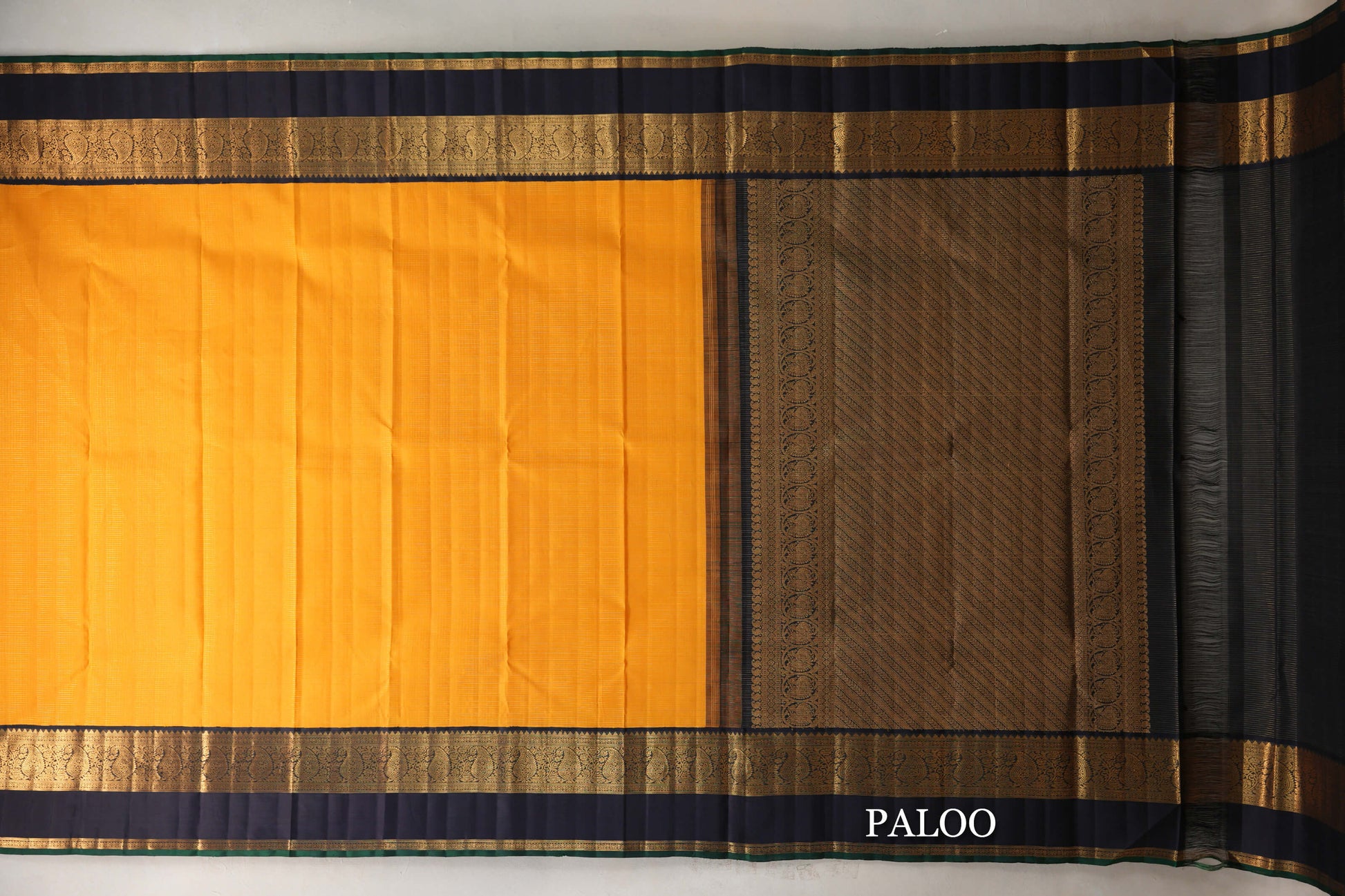 Bright Yellow with Small Zari Check Vintage Kanjivaram Silk Saree paloo