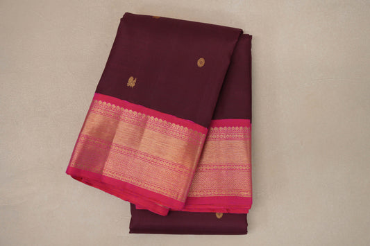 Deep Plum with Bright Pink Borders Vintage Kanjivaram Silk Saree