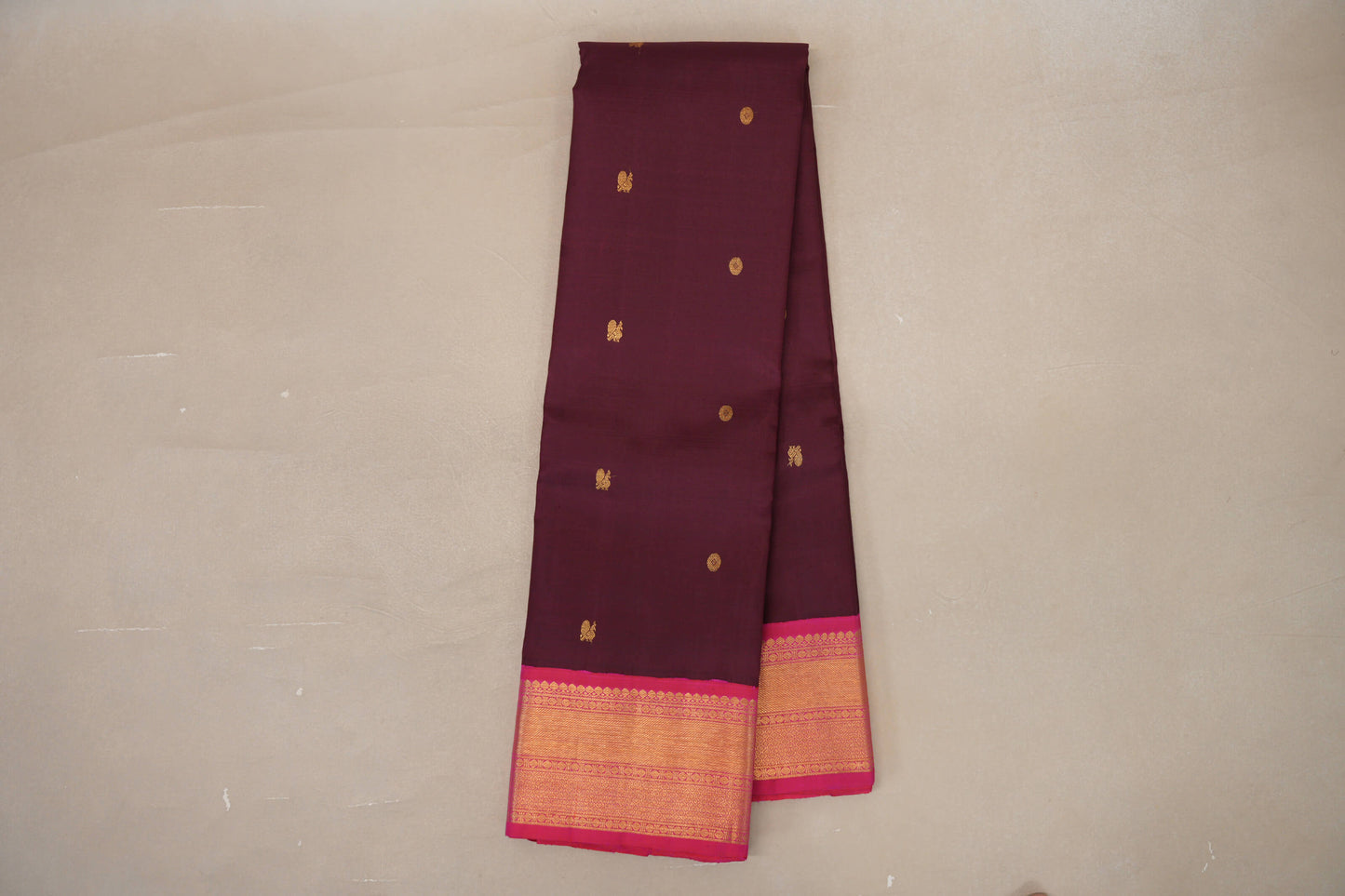 online Deep Plum with Bright Pink Borders Vintage Kanjivaram Silk Saree