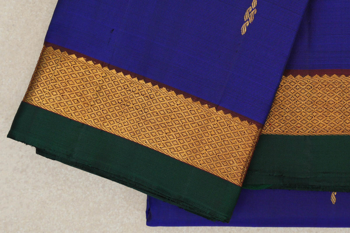 Deep Royal Blue with Deep Wine Maroon with Dark Green Selvedge Borders Vintage Kanjivaram Silk Saree SS10290