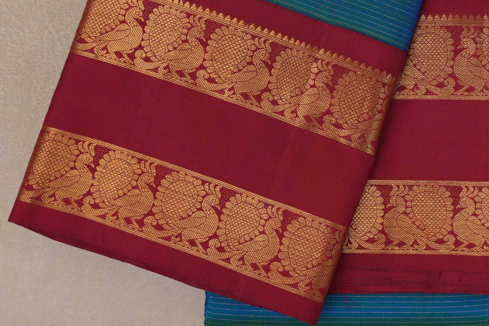 Dual Tone Green and Blue Vintage Kanjivaram Silk Saree border