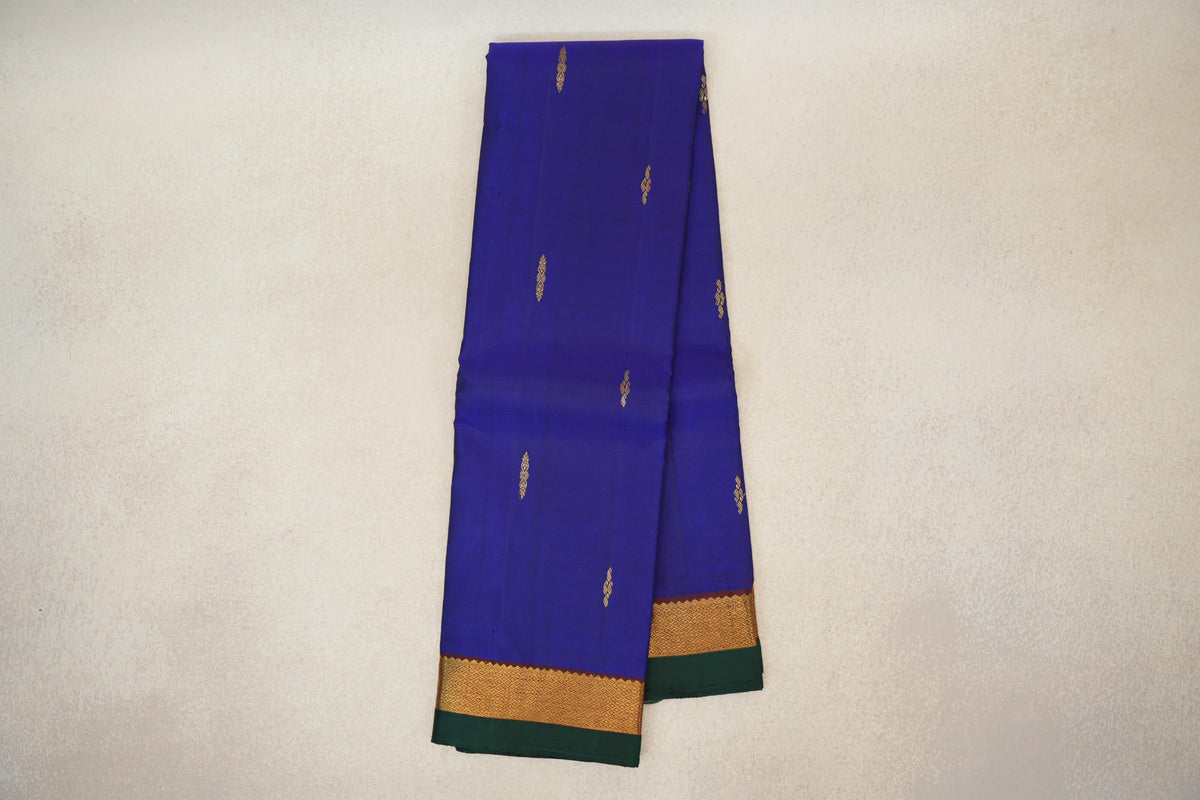 Deep Royal Blue with Deep Wine Maroon with Dark Green Selvedge Borders Vintage Kanjivaram Silk Saree SS10290