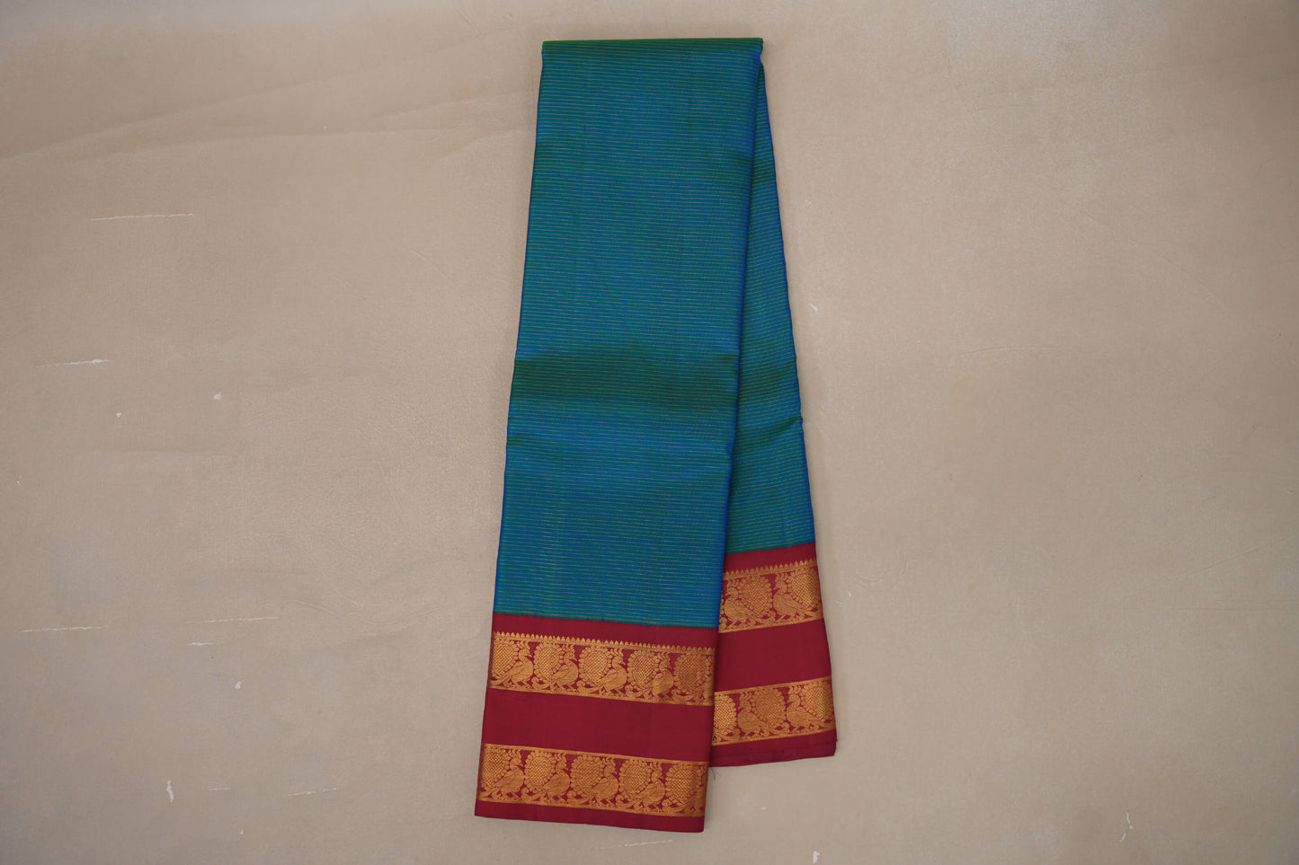 Online Dual Tone Green and Blue with Red Borders Vintage Kanjivaram Silk Saree