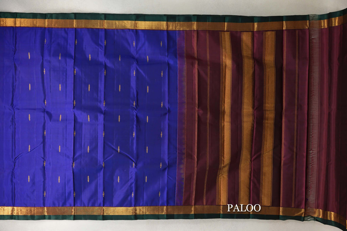Deep Royal Blue with Deep Wine Maroon with Dark Green Selvedge Borders Vintage Kanjivaram Silk Saree SS10290