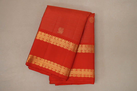 Reddish Orange with Rettai Pettu Borders Vintage Kanjivaram Silk Saree