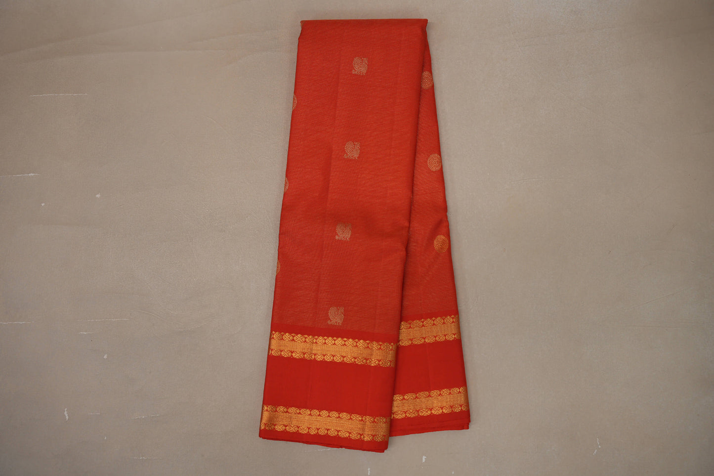 Online Reddish Orange with Rettai Pettu Borders Vintage Kanjivaram Silk Saree