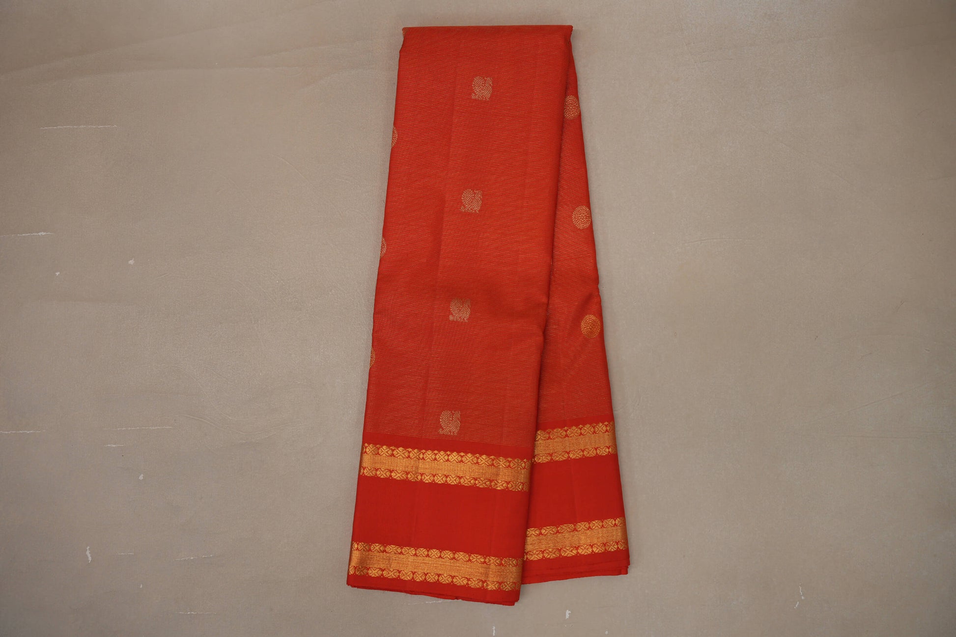 Online Reddish Orange with Rettai Pettu Borders Vintage Kanjivaram Silk Saree