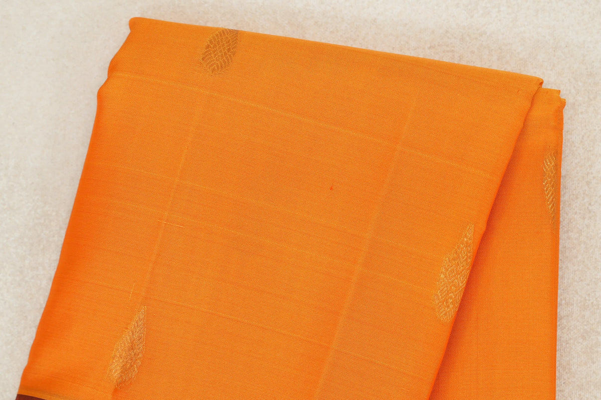 Bright Mango Orange with Deep Rust Maroon Borders Vintage Kanjivaram Silk Saree body