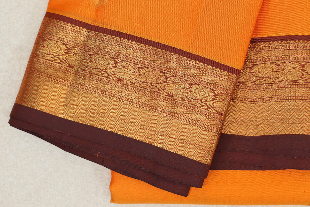 Bright Mango Orange with Deep Rust Maroon Borders Vintage Kanjivaram Silk Saree border