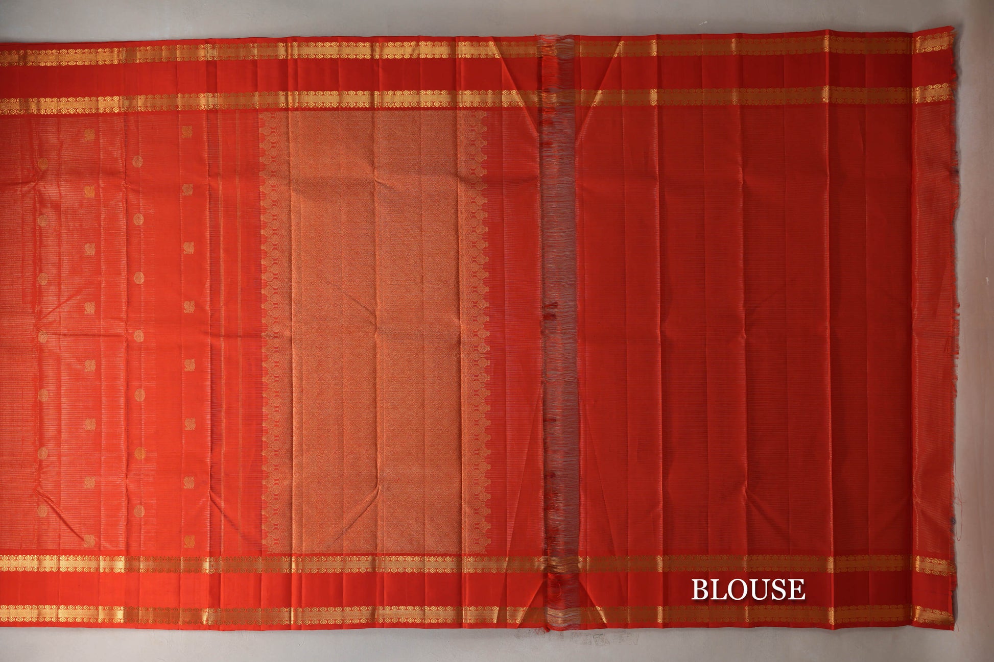Reddish Orange with Rettai Pettu Borders Vintage Kanjivaram Silk Saree blouse