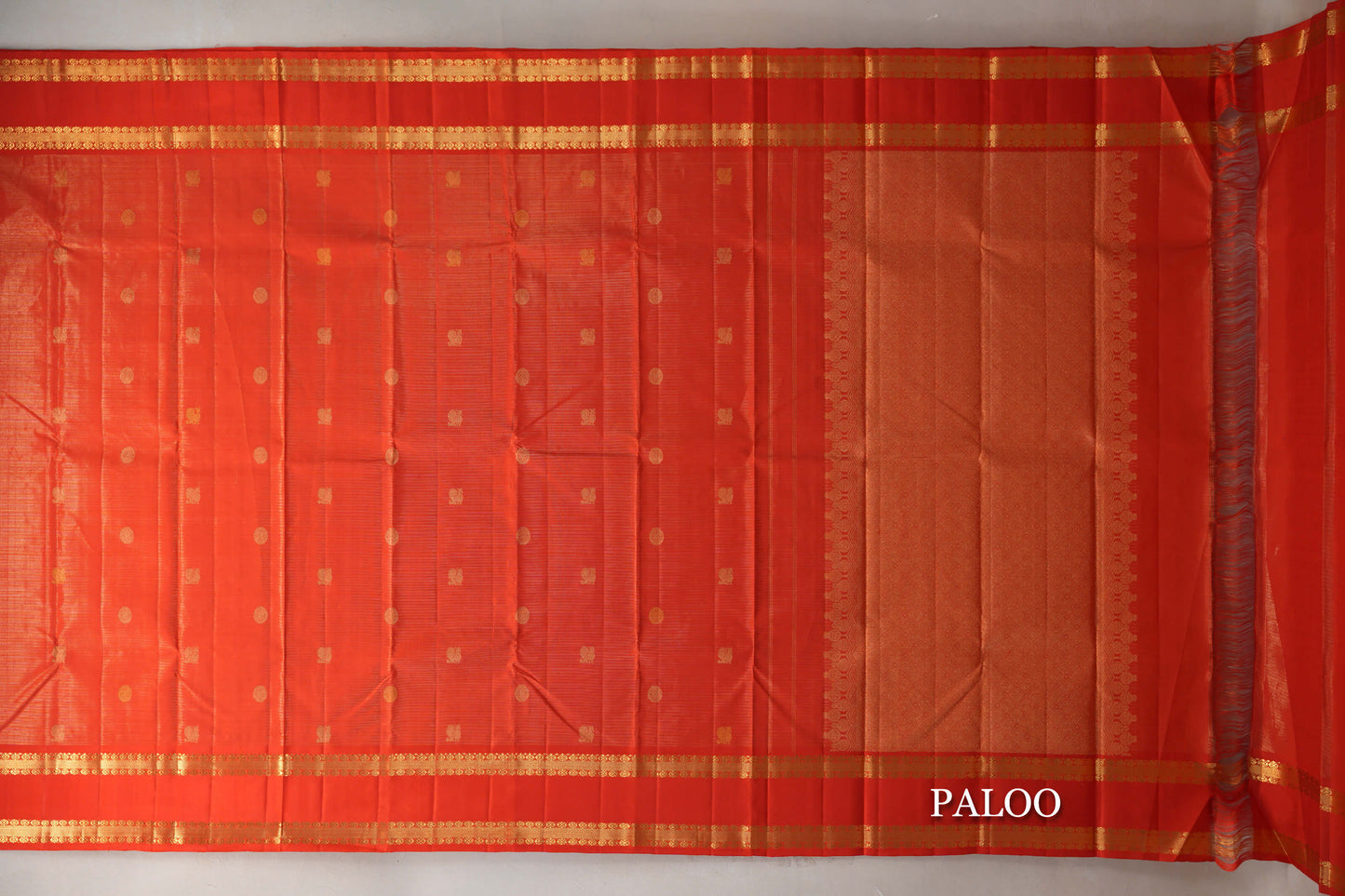 Reddish Orange with Rettai Pettu Borders Vintage Kanjivaram Silk Saree paloo