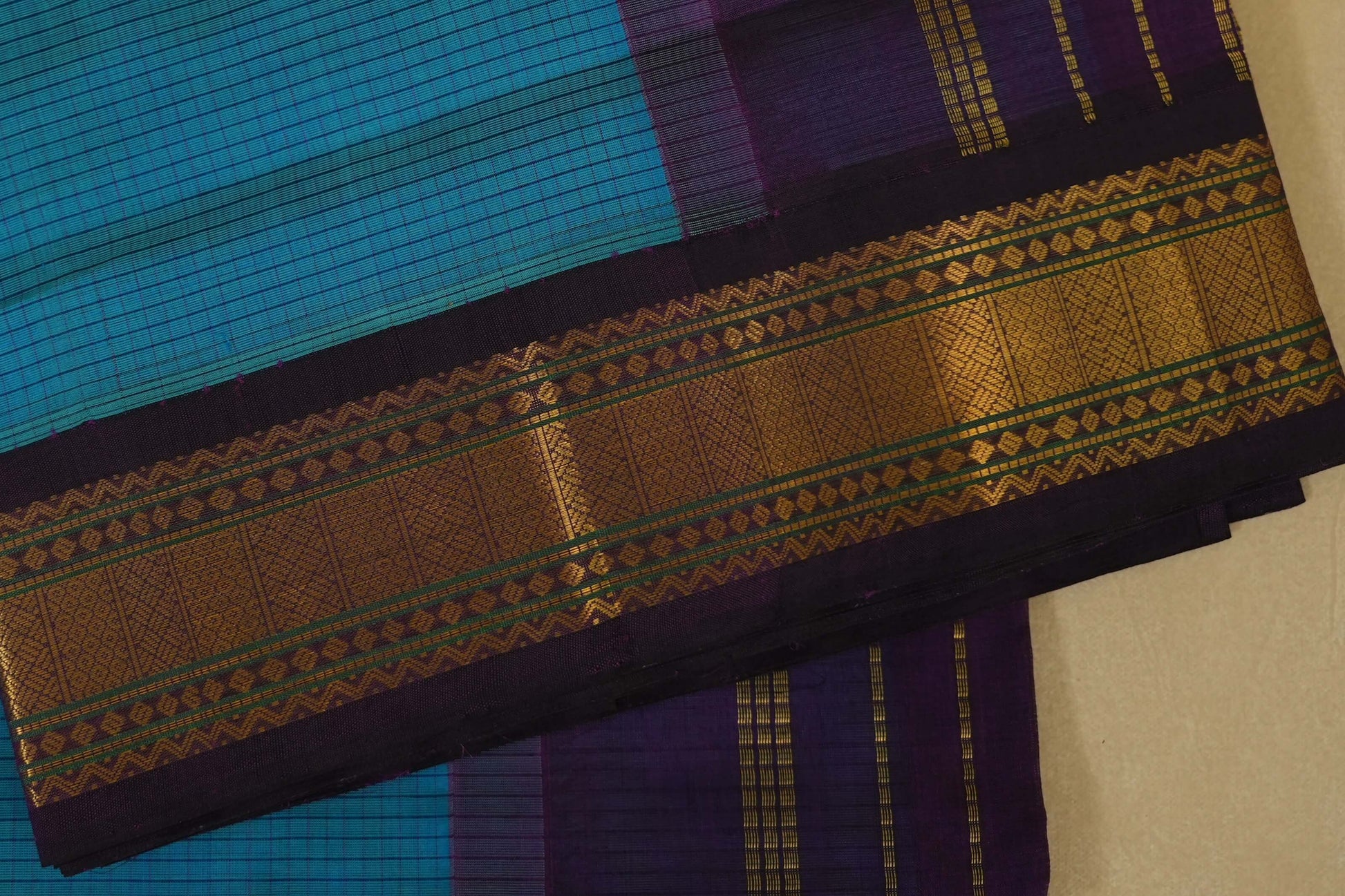 Dark Rama Blue Silk Cotton Saree border zoom