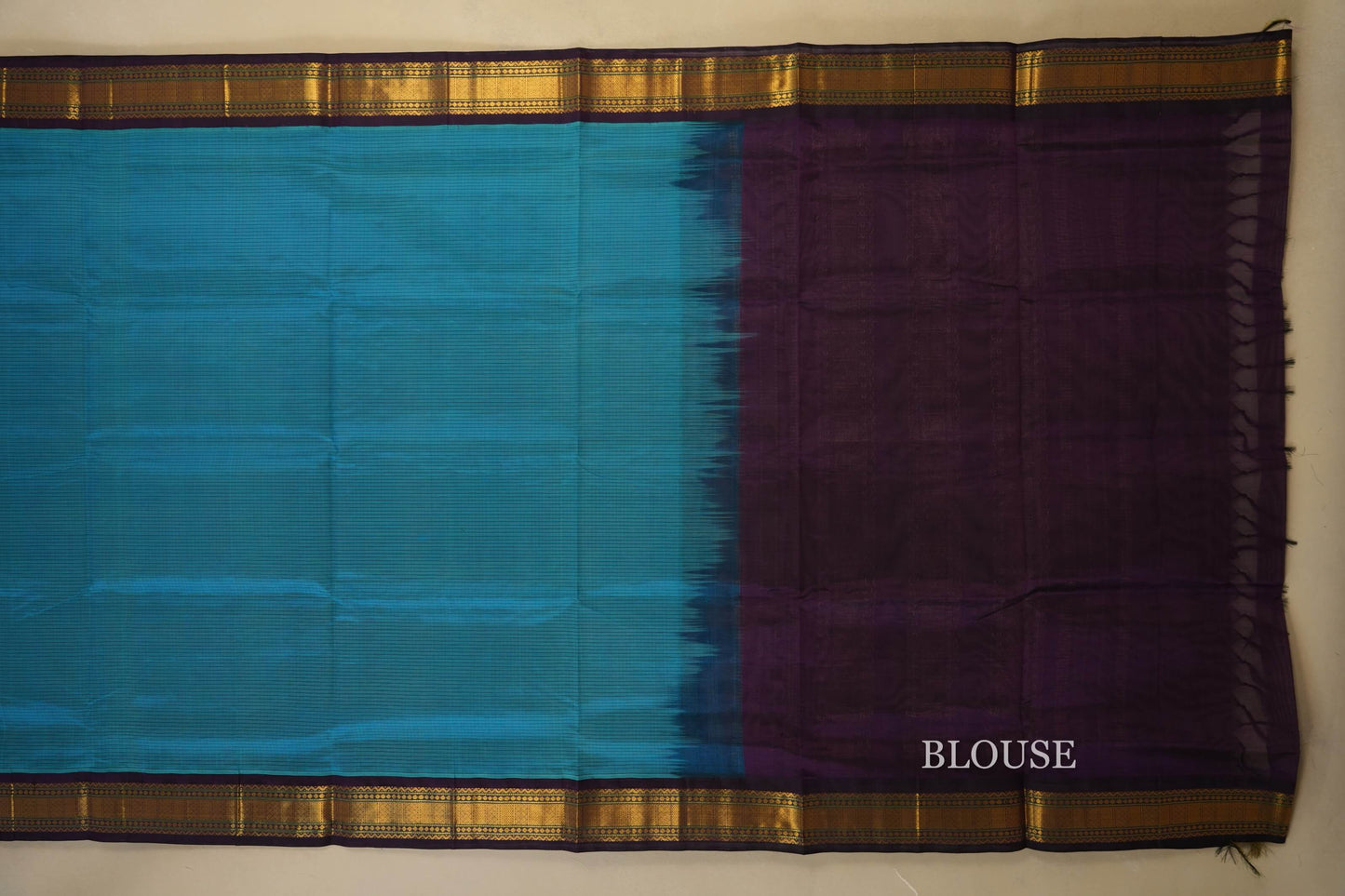 Dark Rama Blue Silk Cotton Saree blouse