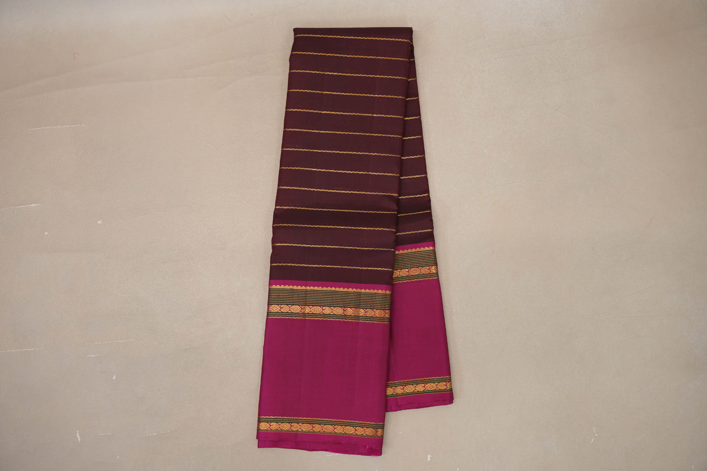 Online Dark Maroon with Deep Pink Rettai Pettu Borders Vintage Kanjivaram Silk Saree