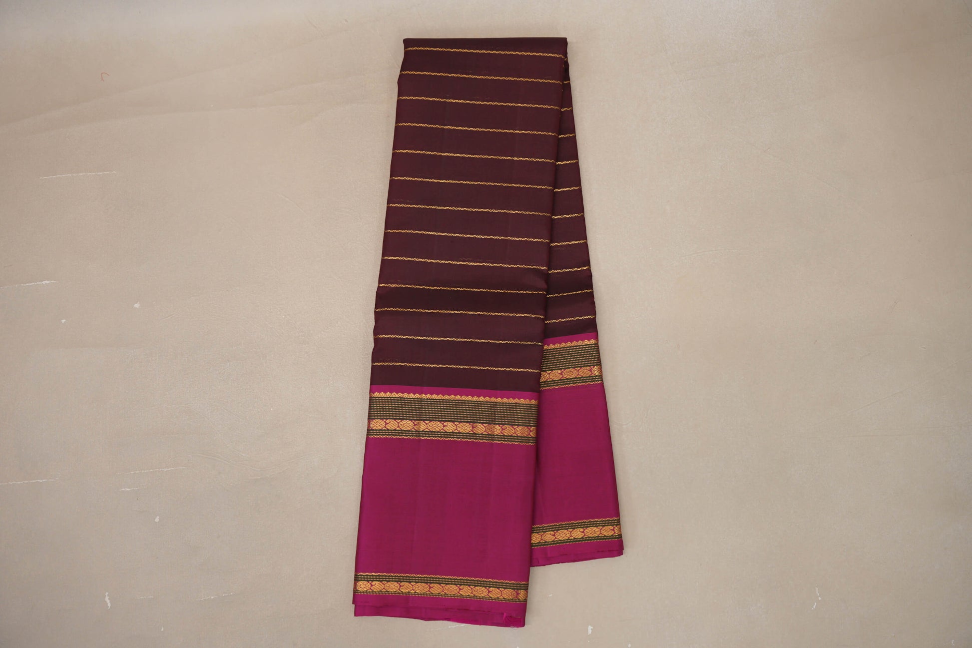 Online Dark Maroon with Deep Pink Rettai Pettu Borders Vintage Kanjivaram Silk Saree