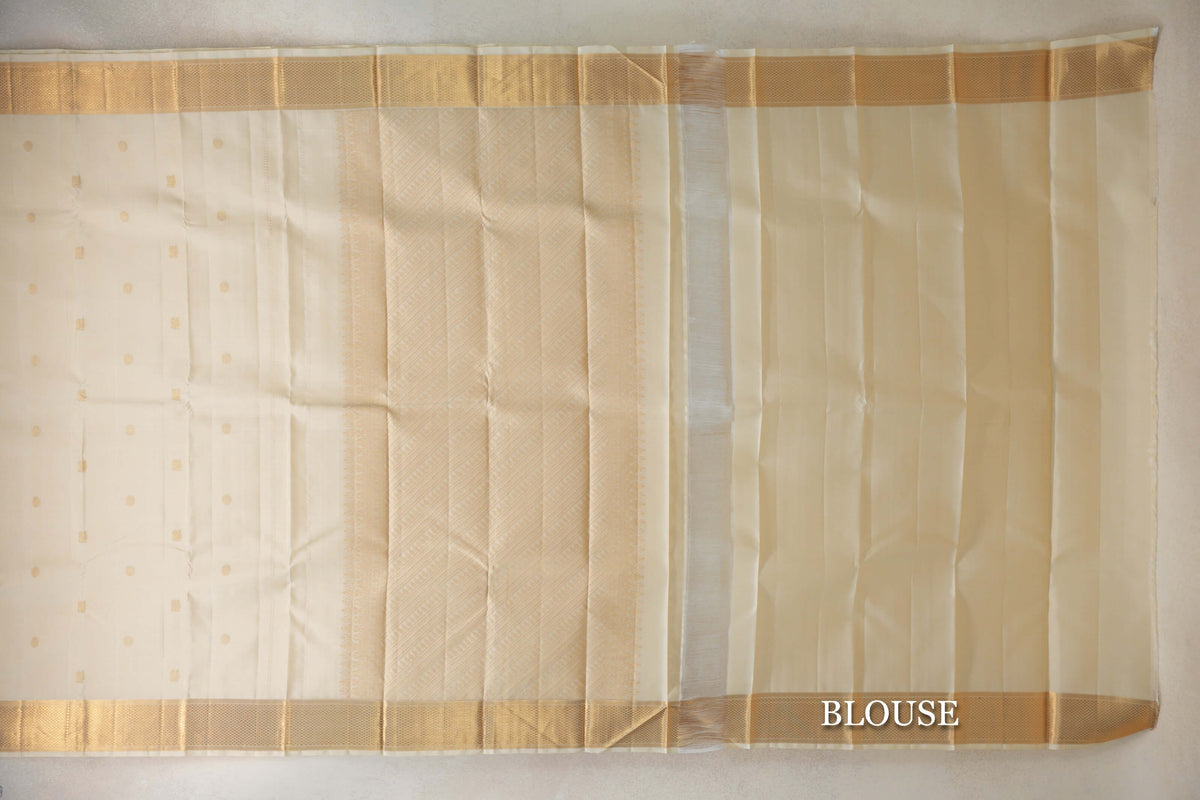 Cream Vintage Kanjivaram Silk Saree blouse