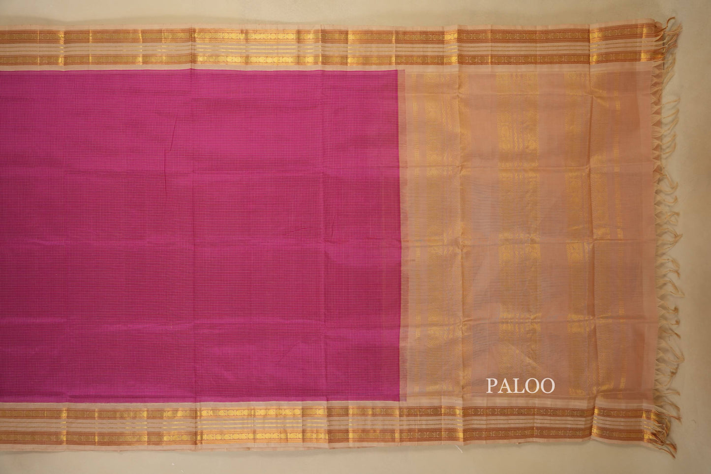 Pink with Half White Borders Silk Cotton Saree paloo