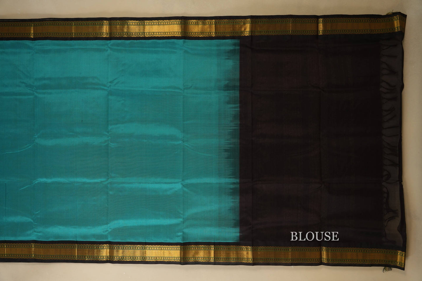 Dark Rama Green with Deep Brown Borders Silk Cotton Saree blouse