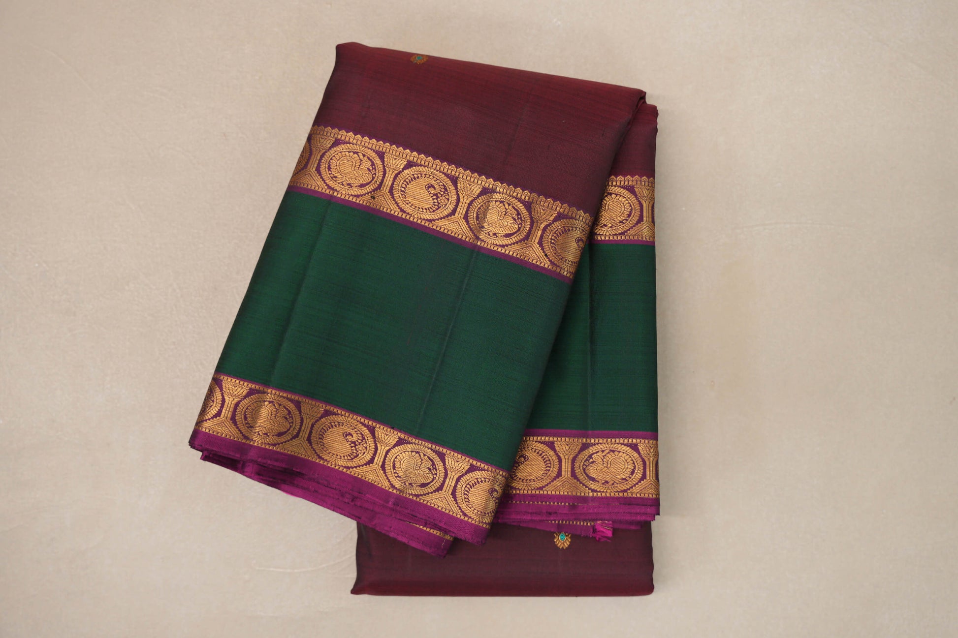Reddish Maroon with Deep Magenta Rettai Pettu Borders Vintage Kanjivaram Silk Saree