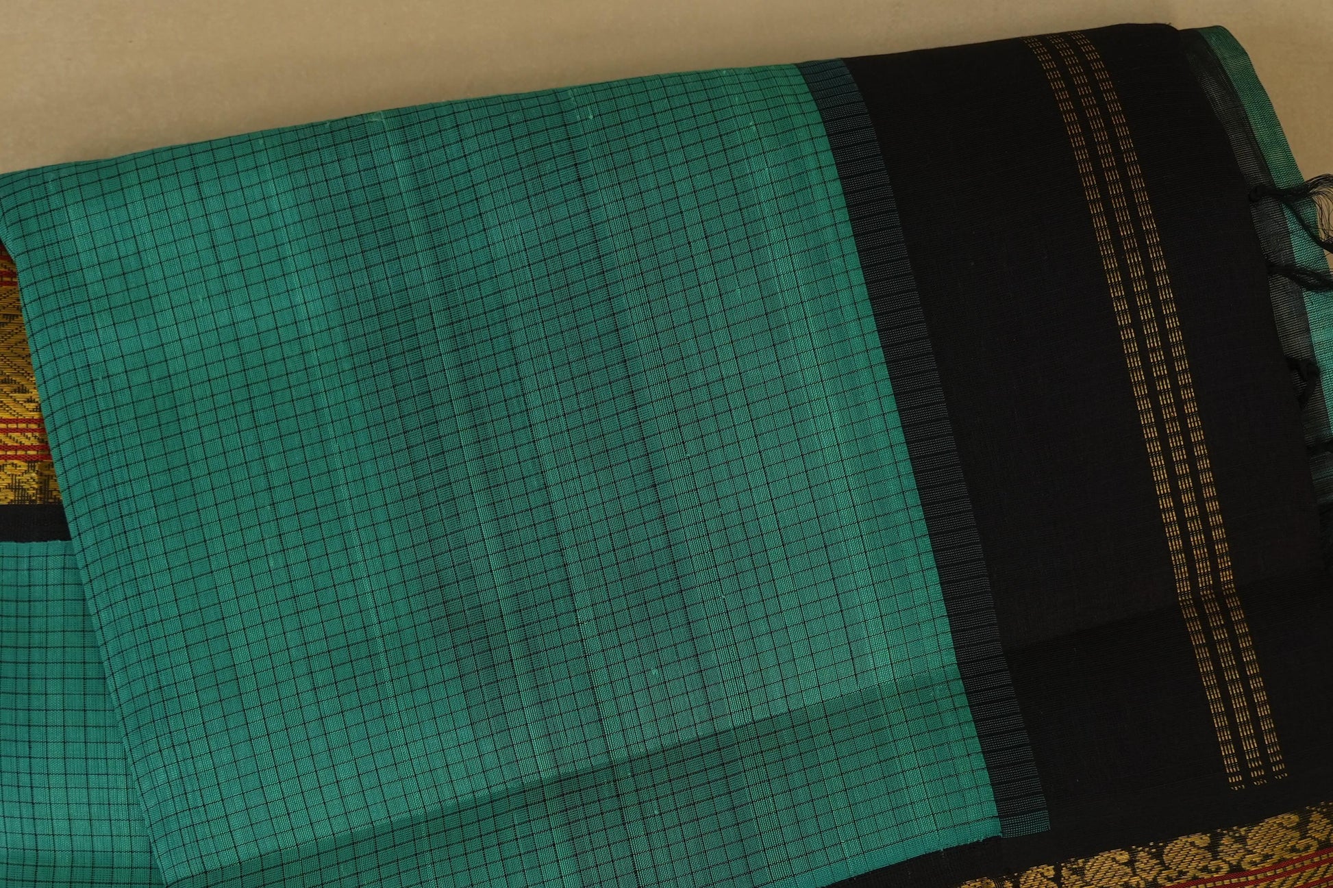 Rexona Green with Deep Brown Borders Silk Cotton Saree body zoom