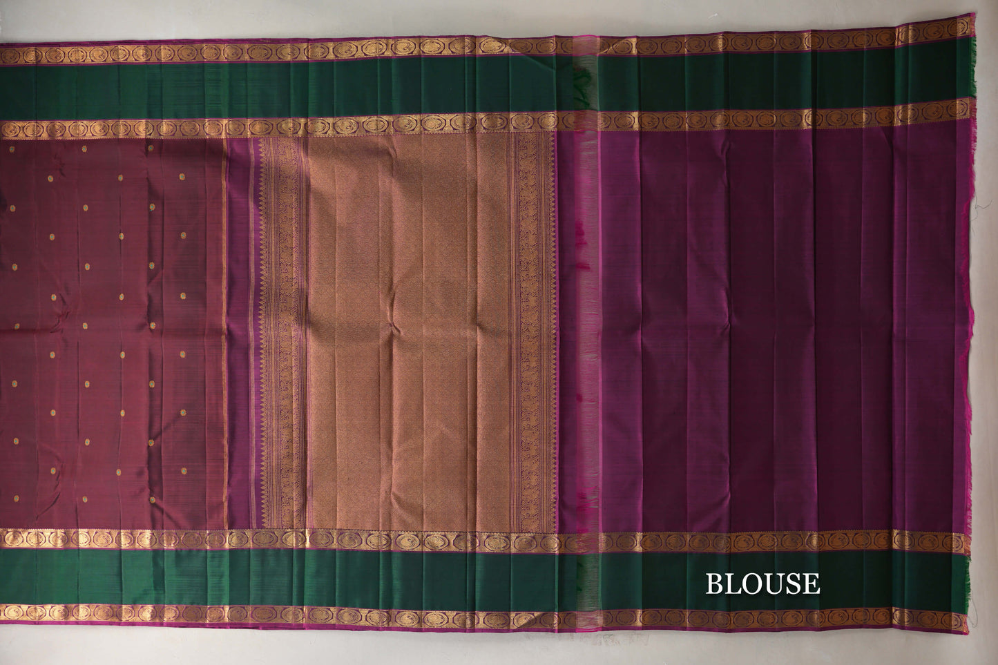 Reddish Maroon with Deep Magenta Rettai Pettu Borders Vintage Kanjivaram Silk Saree blouse