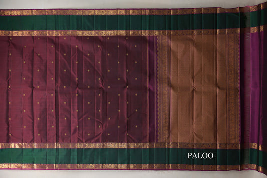 Reddish Maroon with Deep Magenta Rettai Pettu Borders Vintage Kanjivaram Silk Saree paloo
