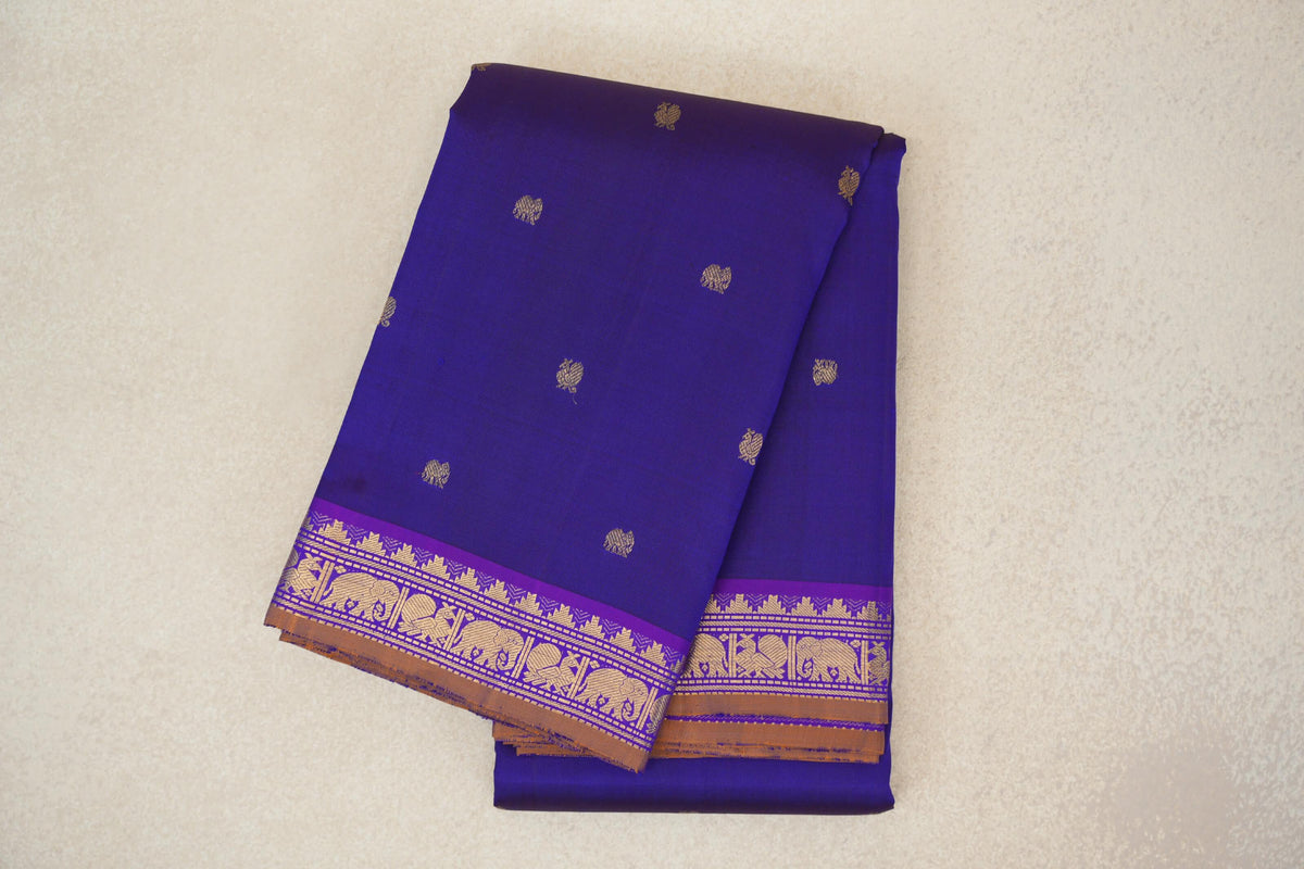 Deep Violet Purple Vintage Kanjivaram Silk Saree
