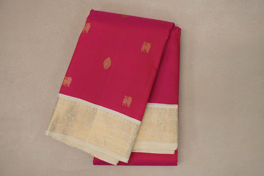 Rani Pink with Cream Borders Vintage Kanjivaram Silk Saree 